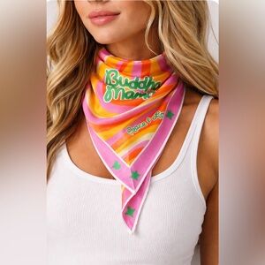 Buddha Mama 🔥 100% Silk Scarf 34x34 Pink Pop Art Peace Love Lindman NY ☮️ Rare